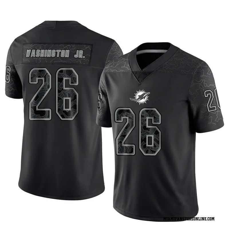 Carlos Washington Jr. Men's Black Limited Miami Dolphins Reflective Football Jersey